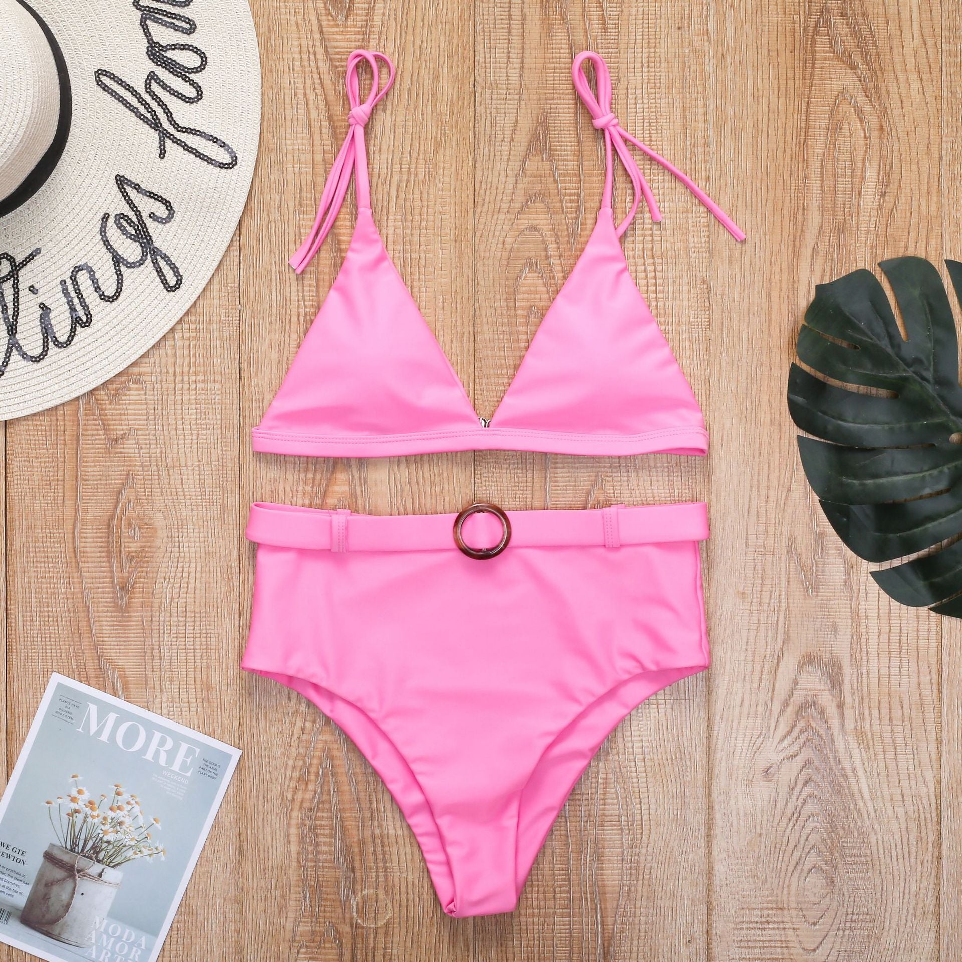 White Belted High-Waisted Bikini Set