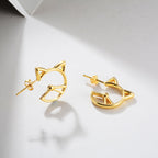 Japanese Style Luxury Silver Cat Earrings