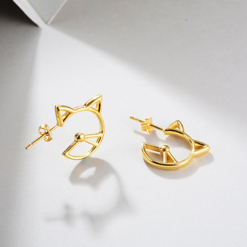 Japanese Style Luxury Silver Cat Earrings