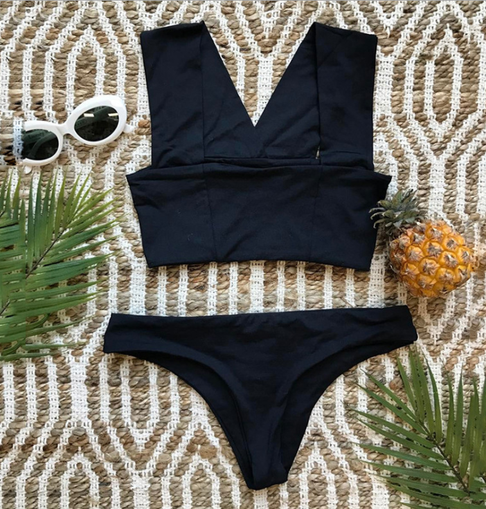 Deep-V Crop-Top Bikini Set