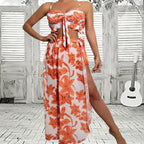 Floral Three-Piece Bikini and Cover-Up Skirt Set