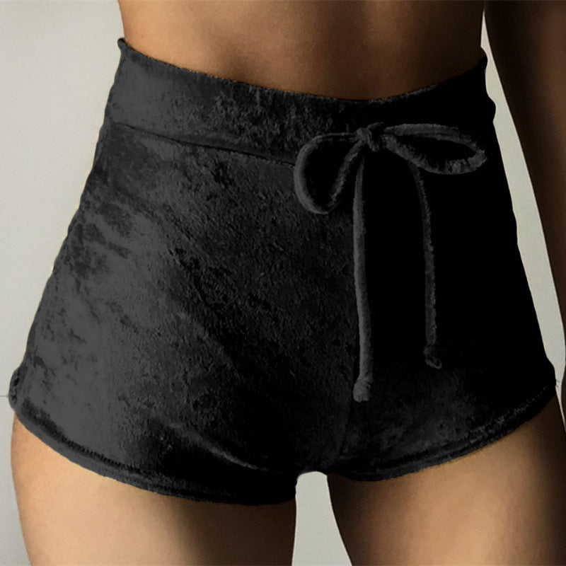 Women's Flannel Elastic Tie Casual Sports Shorts