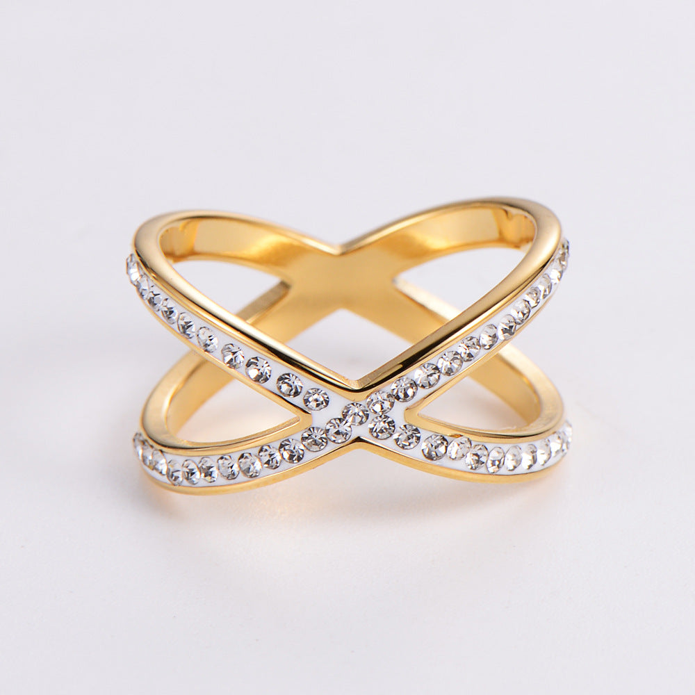 Cross Hollow-out Micro-inlaid Rhinestone Ring
