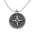 Vintage Cross Compass Round Card Titanium Steel Necklace