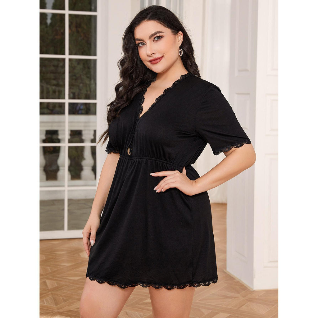 Plus Size Deep V-Neck Short Sleeve Sleepwear for Women