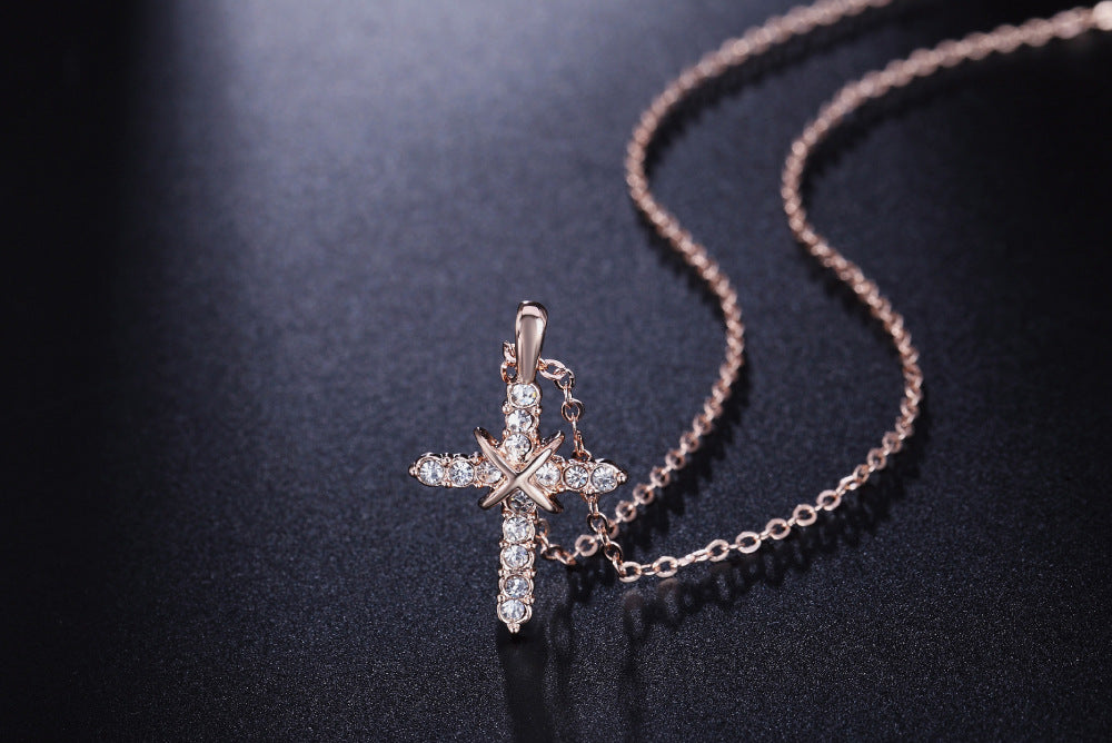 Fashion Cross Pendant Necklace with Zirconia Accents | Christian Jewelry