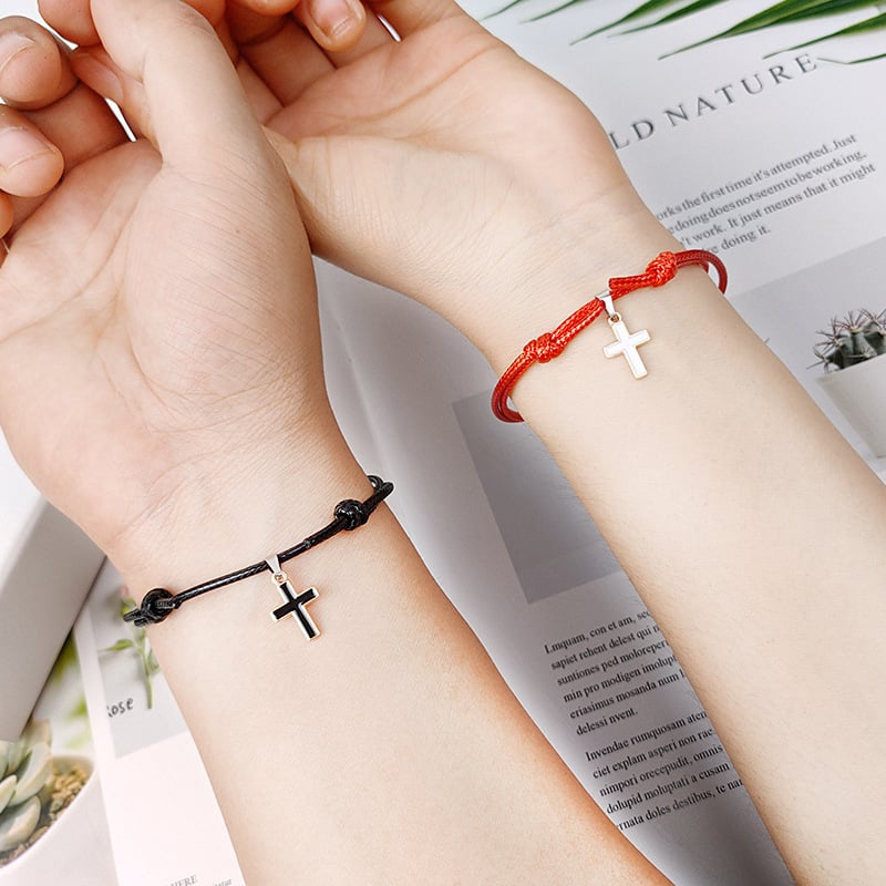 Alloy Cross Wax Rope Bracelet for Men and Women