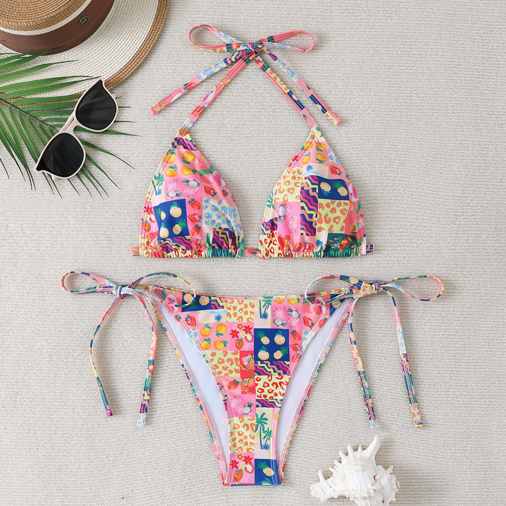 Green Ditsy Floral Triangle Bikini Set