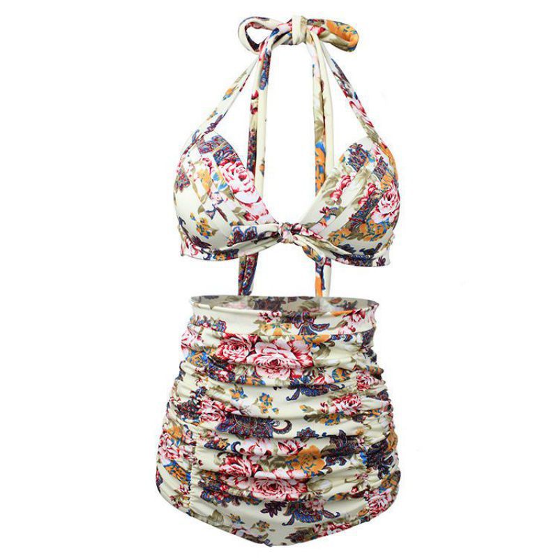Tropical Halter High-Waist Two-Piece Swimsuit