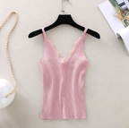 Knit Base Shirt, Lace V-Neck Camisole Top