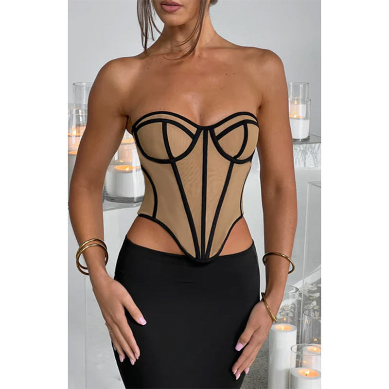 YL23315 Women's Colorblock Backless Bustier Top