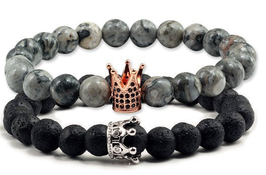 Volcanic Rock Bracelet with Dog Head and Map Stone