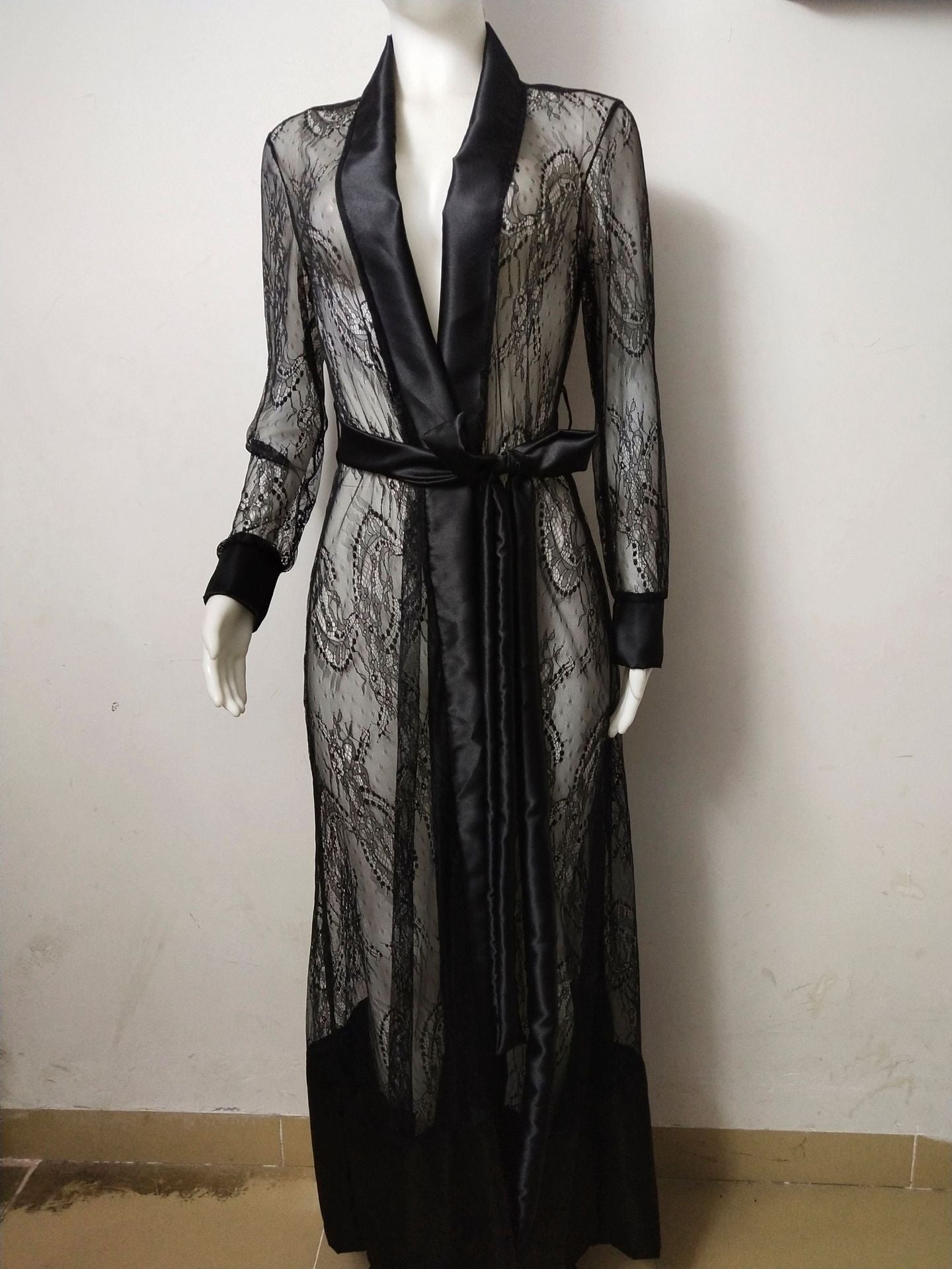 Lace Sheer Long Kimono Robe Nightwear for Women