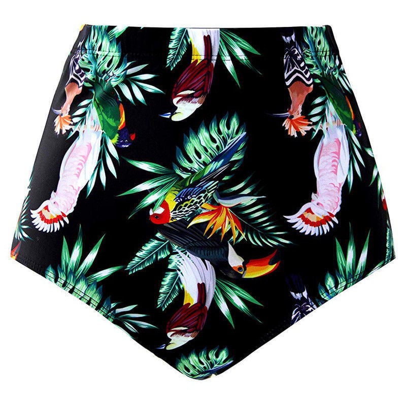 Women's Tropical Parrot Print High-Waisted Bikini Bottom