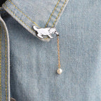 Fashionable Cat Pearl Brooch - Animal Apparel Pin