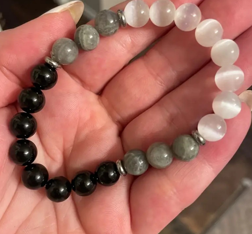 White Cat Eye Map Stone Beaded Bracelet