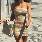 Summer Sheer Mesh Two-Piece Set with Crop Top and Skirt