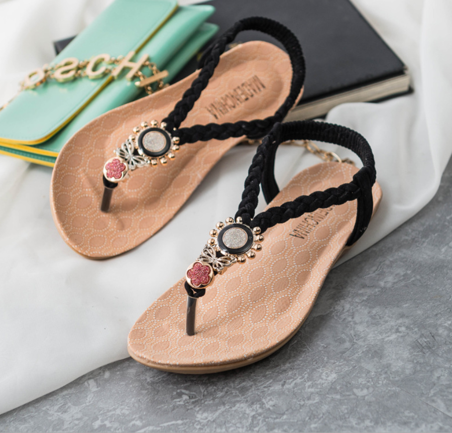 Women's Summer Flat Thong Sandals with Crystal Design