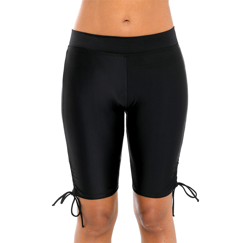 Solid Color Mid-Length Swim Shorts for Women