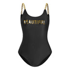 Women's QUEENIN Slogan High-Cut One-Piece Swimsuit
