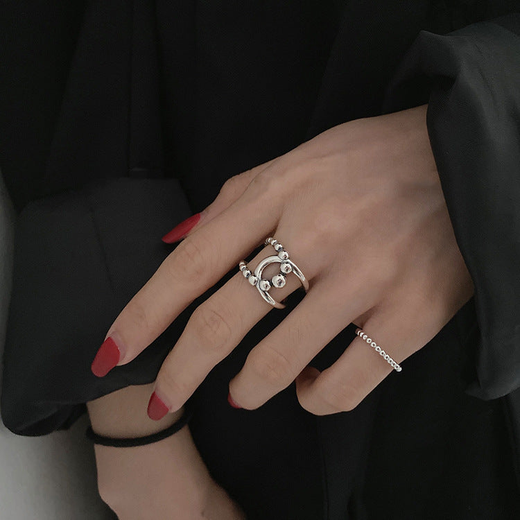Vintage Cross Bead Ring for Women in Silver
