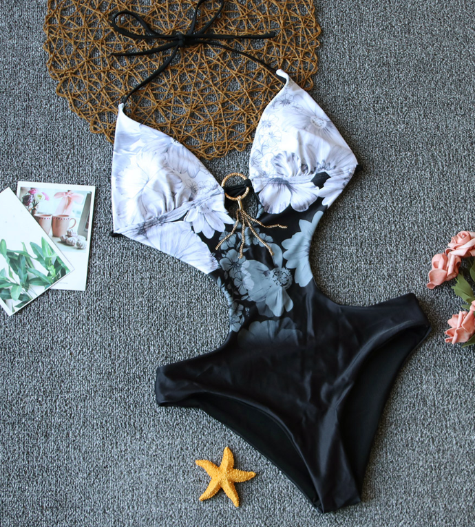 Leopard Print Cutout One-Piece Swimsuit
