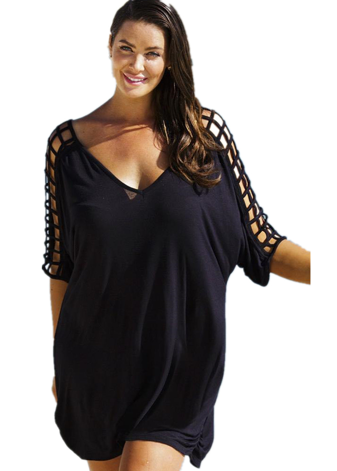 Plus Size Cutout-Sleeve Beach Cover-Up Dress