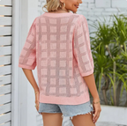 Women's Round Neck Hollowed Out Sun Protection Shirt Knitted Sweater Cover Up