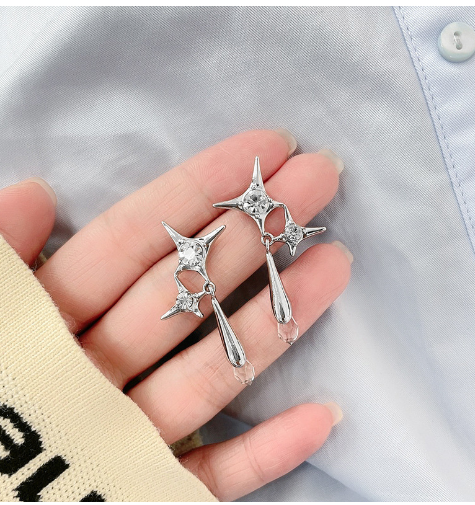 Needle Star Cross Earrings with Silver