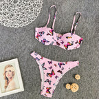 Pink Butterfly Print Bikini Set