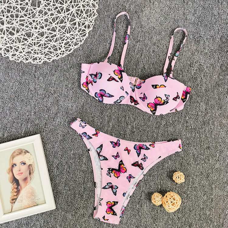 Pink Butterfly Print Bikini Set
