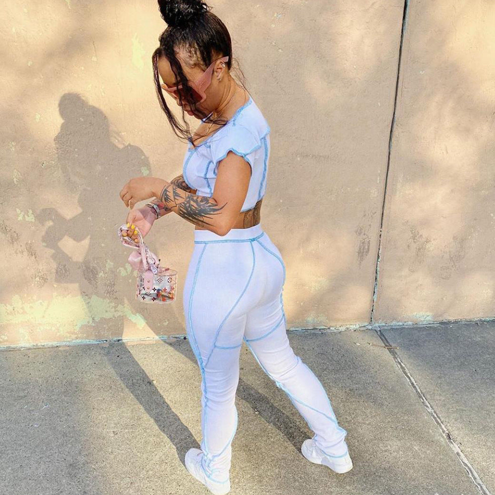 Summer Women's Fashion Crop Top and Pants Set