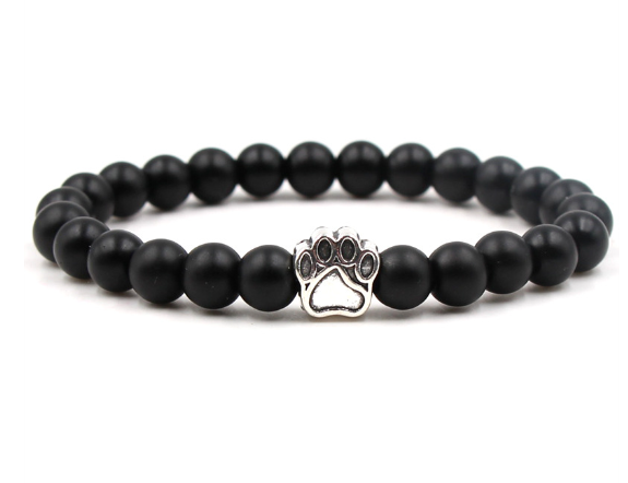 Black Volcanic Rock and Turquoise Dog Foot Bracelet