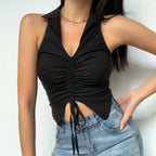 Women's Sleeveless Button Crop Top - Summer Vacation Style