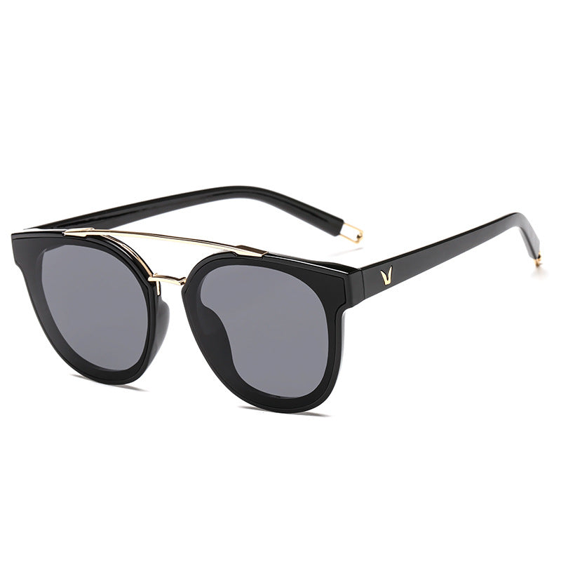 Retro Brow-Bar Round Sunglasses