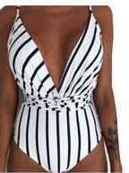 Women's Rainbow Stripe Deep-V One-Piece Swimsuit