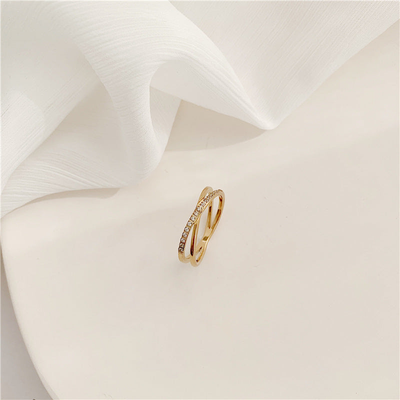 Korean X-shaped Cross Micro Rhinestone Rose Gold Ring