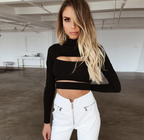 European Style Hollow Out Long Sleeve Crop Top for Women