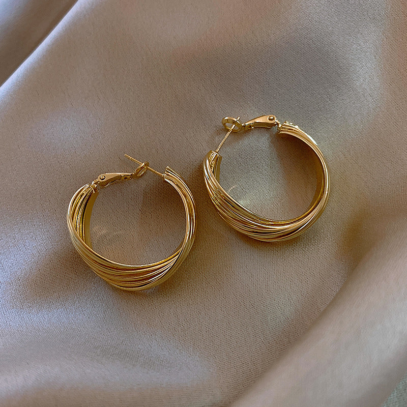 Silver Cross Metal Braided Hoop Earrings