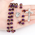 Catholic Beaded Necklace with Purple Glass Crucifix