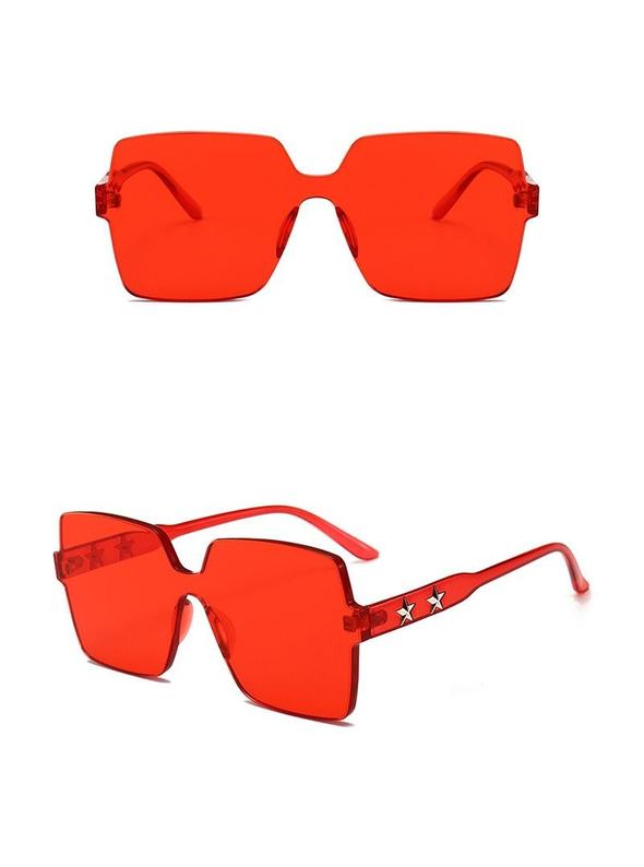Red Oversized Rimless Square Sunglasses