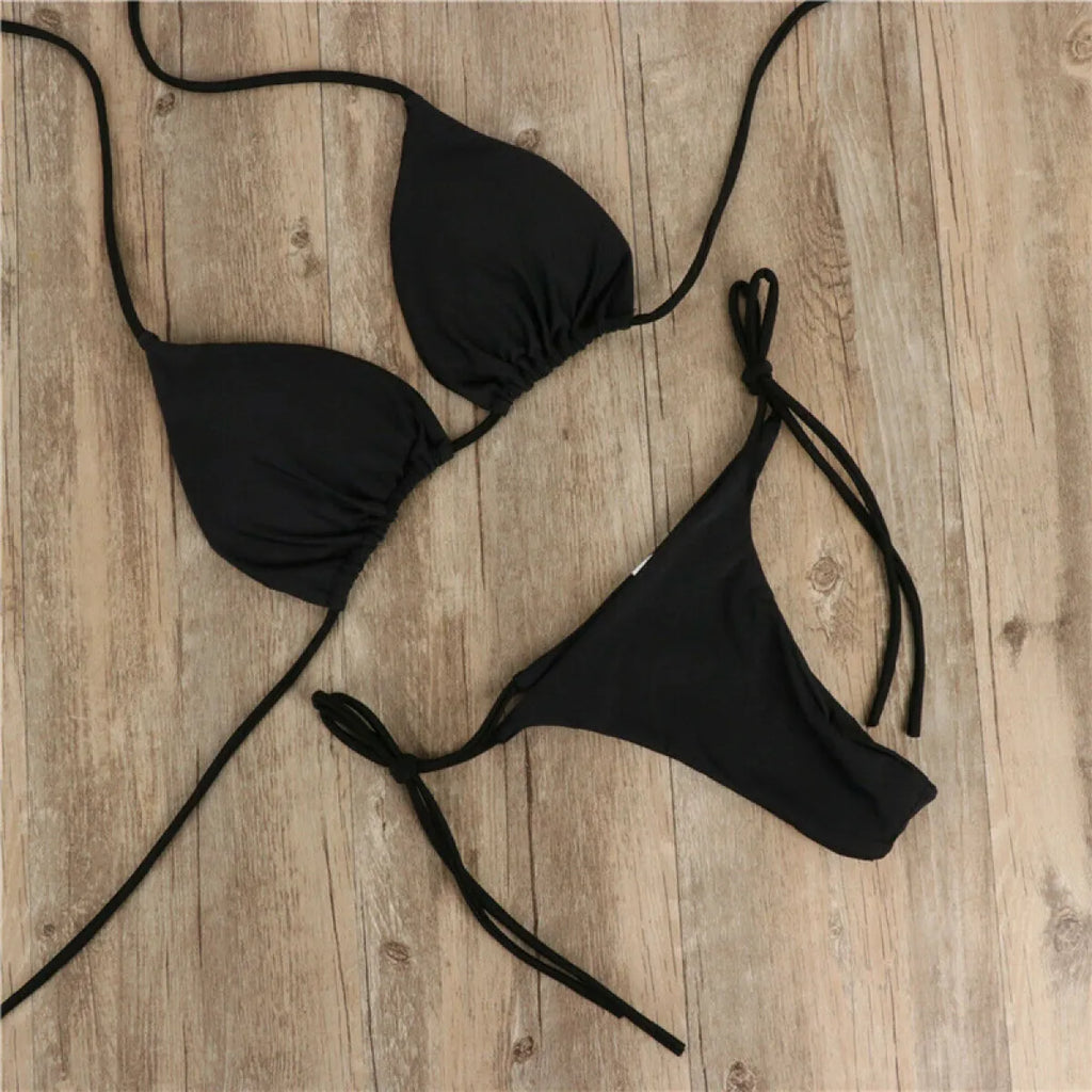 Women's White Halter Neck String Bikini Set