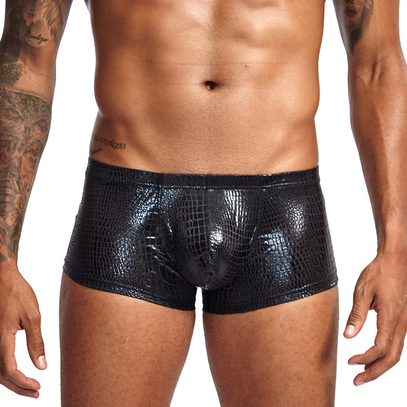Men's Metallic Snakeskin Low-Waist Boxer Trunks