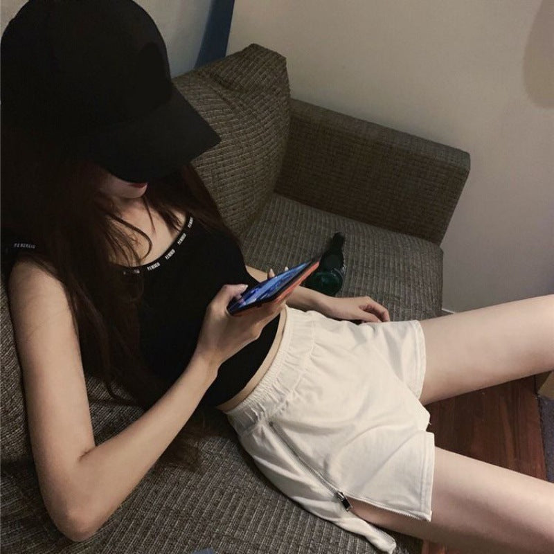 Women's Loose High-Waist Zipper Shorts for Summer