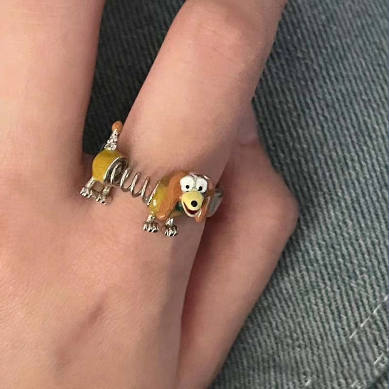 Cute Cartoon Spring Puppy Ring for Girls