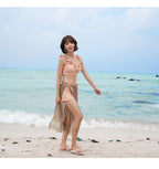 Women's Three-Piece Bikini Set with Sheer Skirt