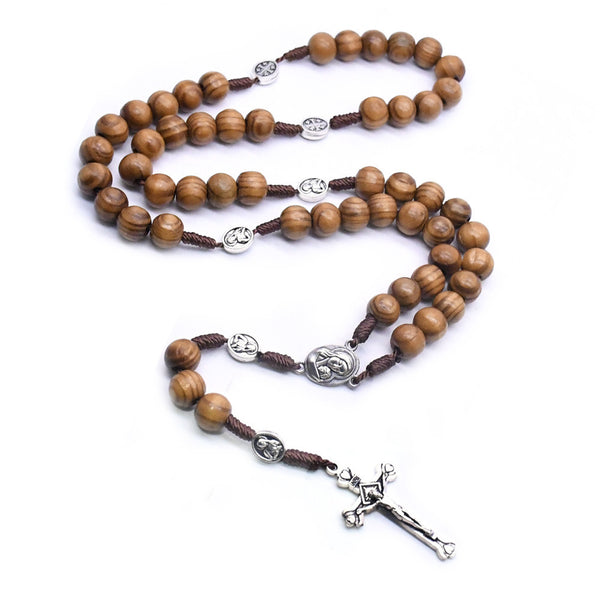Handcrafted Wooden Cross Rosary Necklace | Christian Jewelry