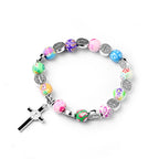 Colored Polymer Clay Cross Rosary Bracelet | Christian Jewelry