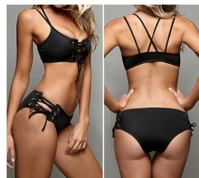 Women's Black Lace-Up Bikini Set