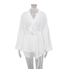 2023 Women's Long Sleeve Robe & Shorts Sleep Set